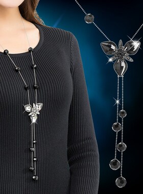 韩国流苏水晶毛衣链衣服配饰长款项链几何形百搭秋冬装饰挂件饰品