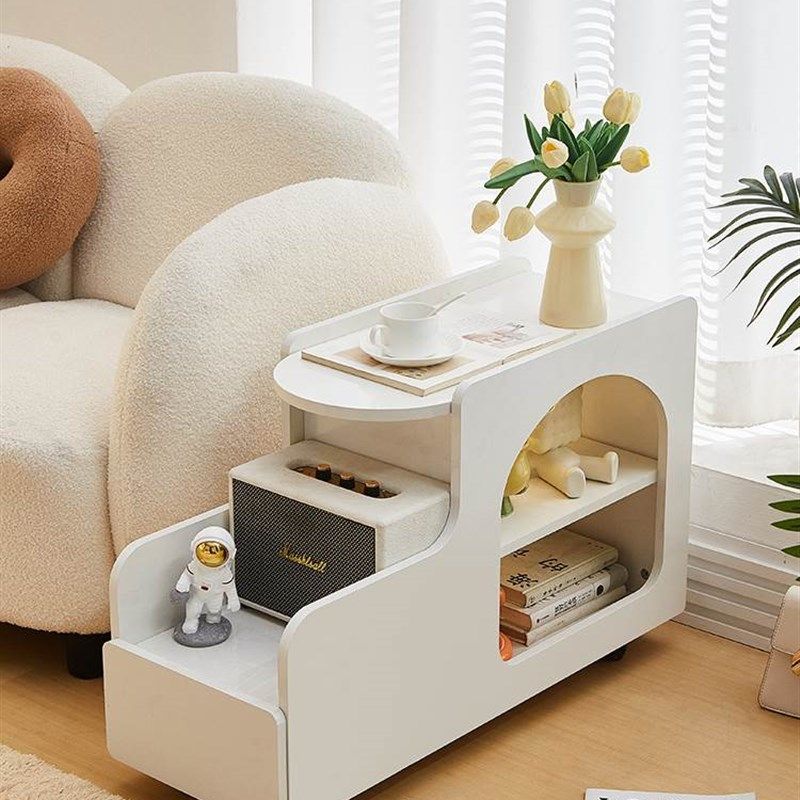 奶油风沙发边柜侧边柜边几客厅落地摆件茶几床头可移动收纳小推车,淘宝优惠券,粉丝福利购,淘宝优惠卷
