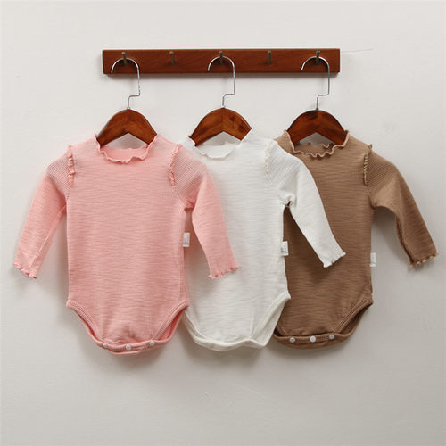 春款宝宝纯色连体衣睡衣家居服婴儿柔软包屁哈衣裤子套装爬服韩版 - 图1