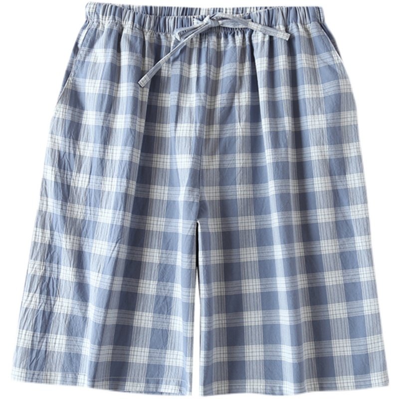 夏季格子情侣睡裤男士纯棉五分短裤大码沙滩裤水洗棉女三分裤薄款,淘宝优惠券,粉丝福利购,淘宝优惠卷