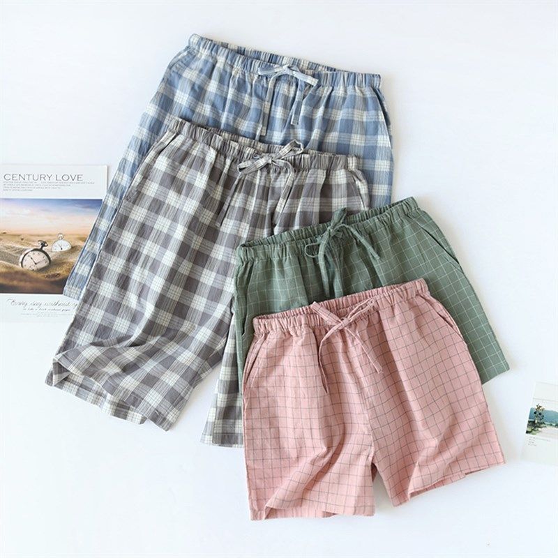 夏季格子情侣睡裤男士纯棉五分短裤大码沙滩裤水洗棉女三分裤薄款,淘宝优惠券,粉丝福利购,淘宝优惠卷