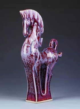 神后钧瓷b窑变手工摆件送礼收藏桌面博古架开片吉祥招财韩美林马