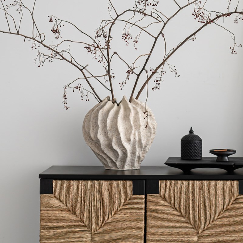 润家家居侘寂风褶皱陶罐r客厅玄关花瓶纯手工不规则花器插花盆摆 - 图2