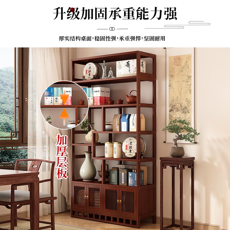 新中式博古架f茶柜置物架茶室布置茶具收纳柜多宝阁摆件展示架书 - 图1