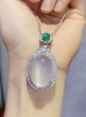 正品冰种玉髓项链蛋面镀K白金玫瑰金镶嵌吊坠玛瑙玉石首饰项饰女