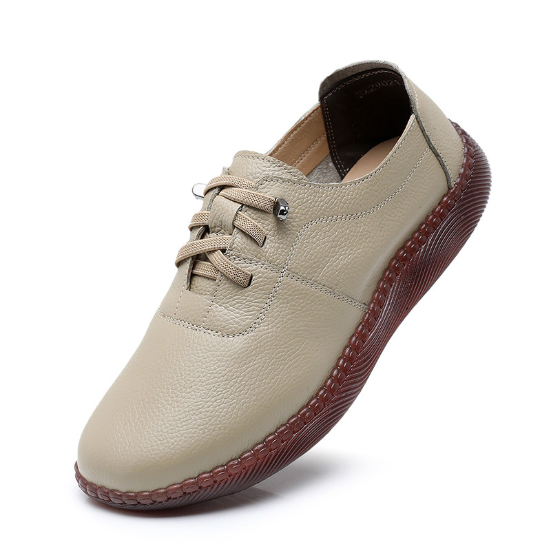 真皮休闲妈妈鞋一脚蹬单鞋平底中老年软底女鞋舒适牛筋底防滑皮鞋,淘宝优惠券,粉丝福利购,淘宝优惠卷