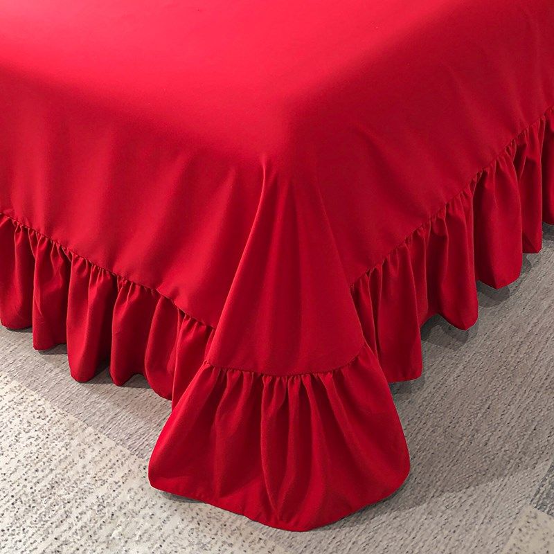 韩式大红色公主风四件套花边被套婚庆牀上用品牀单被套结婚婚房喜,淘宝优惠券,粉丝福利购,淘宝优惠卷