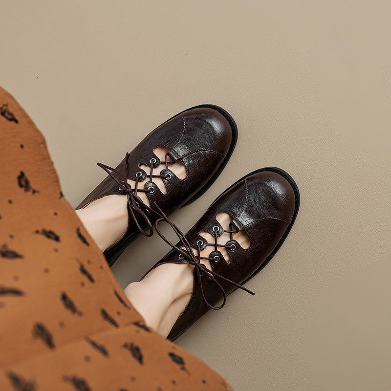 原野定制高品质羊皮复古镂空小皮鞋深口系带英伦低跟单鞋子女春秋,淘宝优惠券,粉丝福利购,淘宝优惠卷