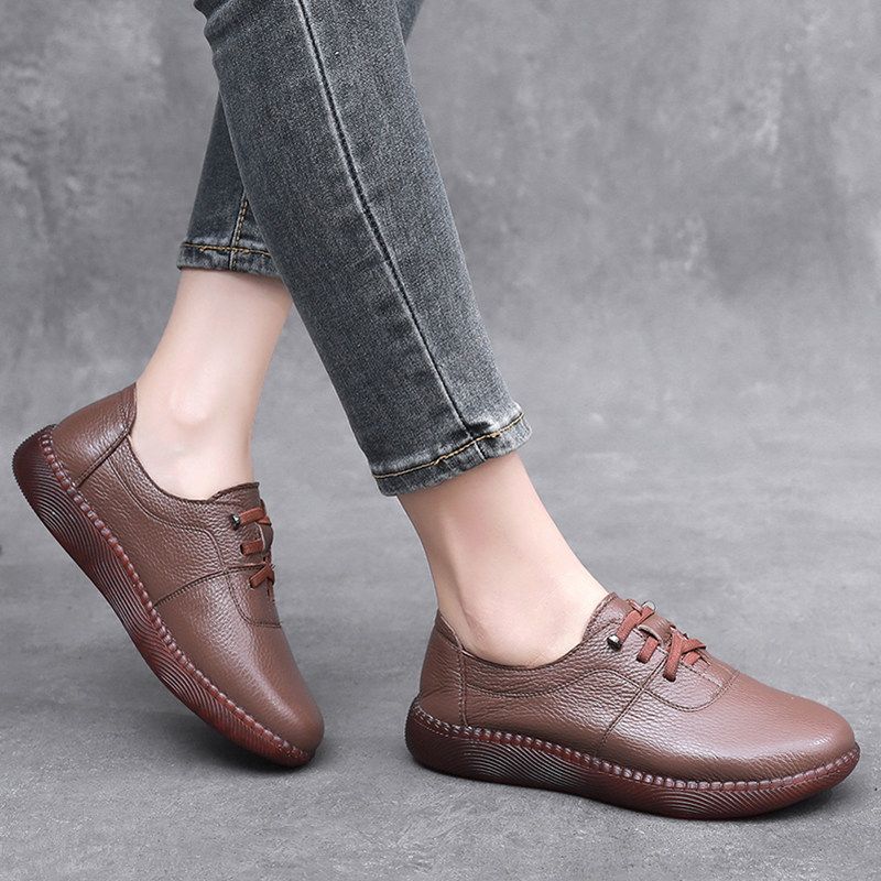 真皮休闲妈妈鞋一脚蹬单鞋平底中老年软底女鞋舒适牛筋底防滑皮鞋,淘宝优惠券,粉丝福利购,淘宝优惠卷