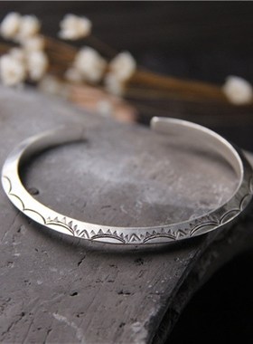 复古做旧纯银925《太阳》纯银手镯男高级感男款小众男士情侣镯子