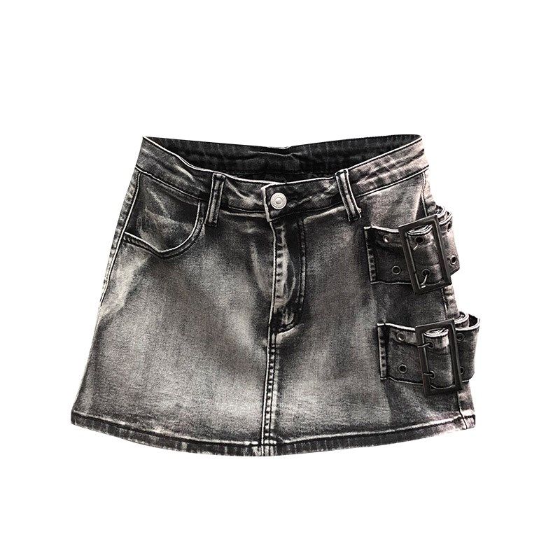 黑灰色个性高腰牛仔短裙女2025年夏季时尚洋气辣妹A字弹力半身裙,淘宝优惠券,粉丝福利购,淘宝优惠卷