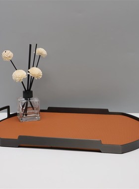 现代简约几何金属皮革托盘摆件客厅卧室玄关酒店样板房家居装饰品