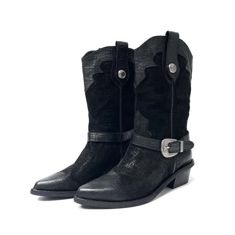 复古做旧小众设计皮带扣尖头手工粗跟套筒V口美拉德风中筒靴981-7,淘宝优惠券,粉丝福利购,淘宝优惠卷