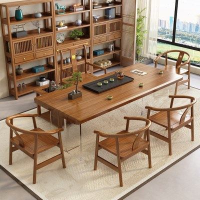 新中式实木大板茶桌椅组合现茶室公室简约风轻奢原木家用茶台,淘宝优惠券,粉丝福利购,淘宝优惠卷