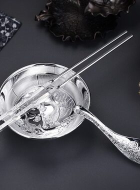 五福临门镀银碗筷勺三件套金属工艺品家居摆件会销保险商务礼品