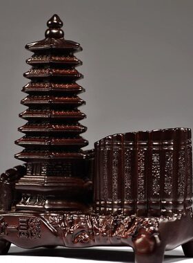黑檀木雕实木九层文昌塔笔筒送老师学生领导送礼品办公室客厅装饰