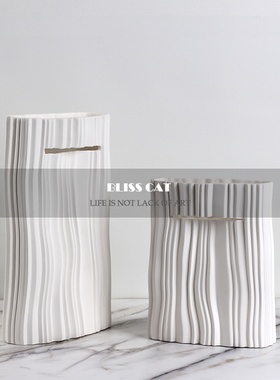 北欧现代极简日式陶m瓷插花器花瓶样板房餐厅餐桌玄关成品装饰花