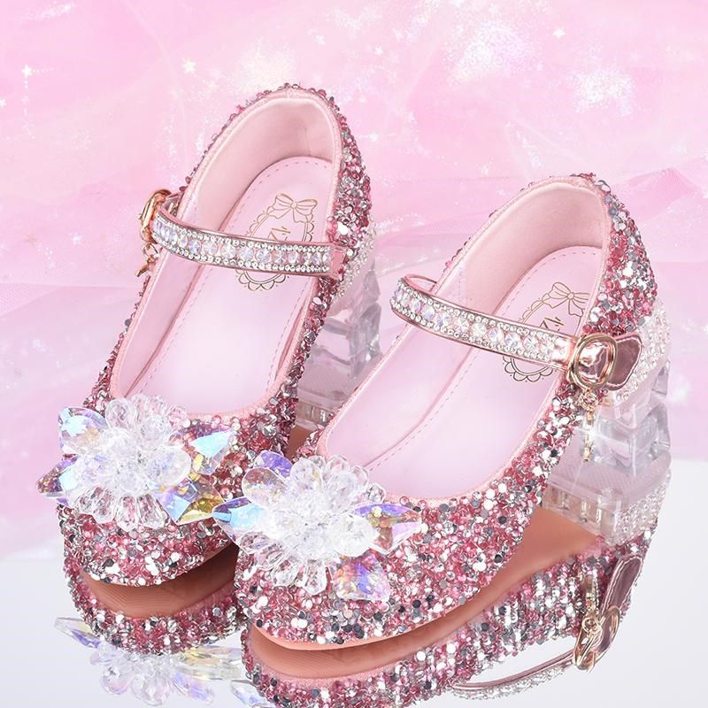 公主鞋女童主持人钢琴演出鞋儿童高跟鞋银色舞台花童礼服鞋水晶鞋,淘宝优惠券,粉丝福利购,淘宝优惠卷