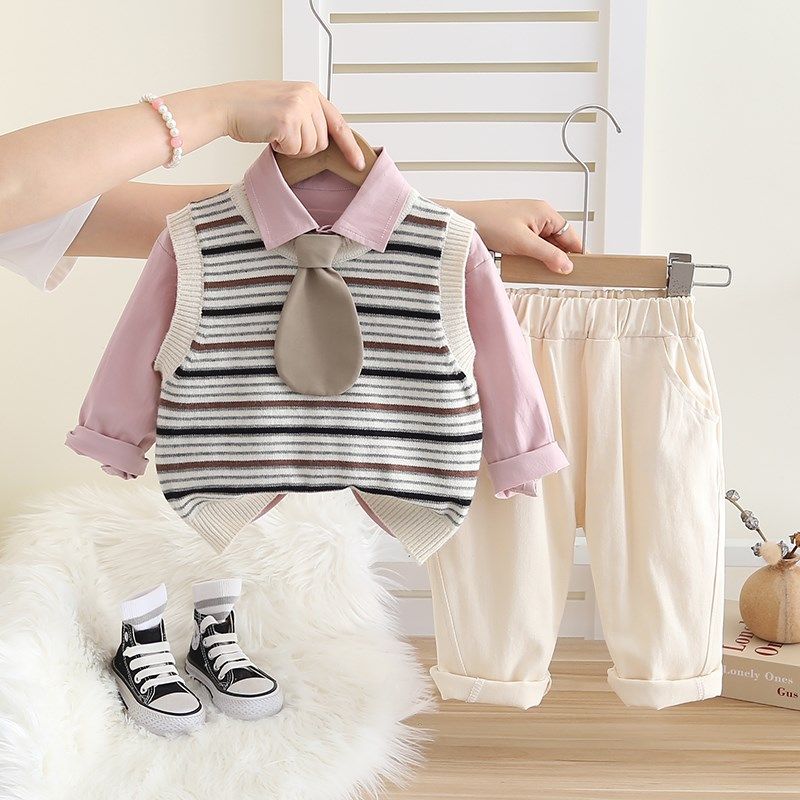 童装男童秋装套装男宝宝洋气毛衣马甲儿童英伦时髦春秋季三件套潮,淘宝优惠券,粉丝福利购,淘宝优惠卷