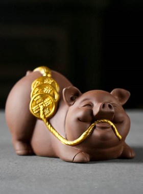 创意紫砂家居装饰品电视柜摆件z动物猪书房博古架摆设陶瓷工艺品