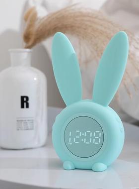 卡通萌兔定时闹钟带夜灯LED灯计时器闹钟创意USB充电床头灯