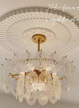 法式PU灯盘仿石膏吊顶造型圆形吸顶盘天花装饰雕花灯座轻奢奶油风