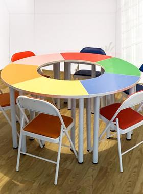 六边形会议桌团体活动室拼接课桌心理辅导圆形培训桌梯形学生桌椅