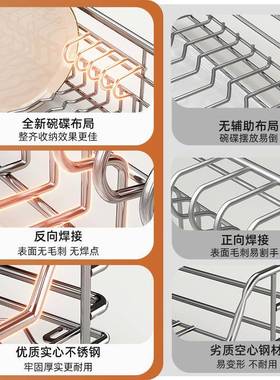 厨房304不锈钢缓冲轨抽屉双层调料拉篮开门橱柜内置物收纳碗碟架