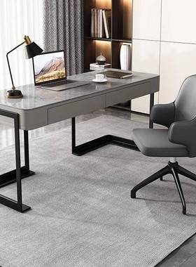意式极简亮光岩板书桌现代轻奢书房家用小户型台式电脑写字办公桌