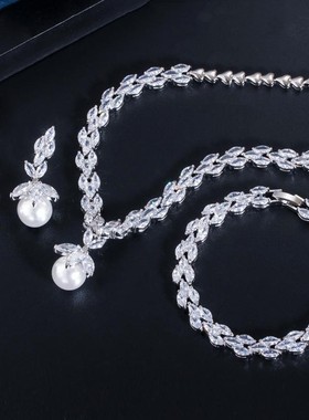 项链锆石耳环新娘礼服套婚纱首饰配饰宴会品链奢华新款晚宴装饰超