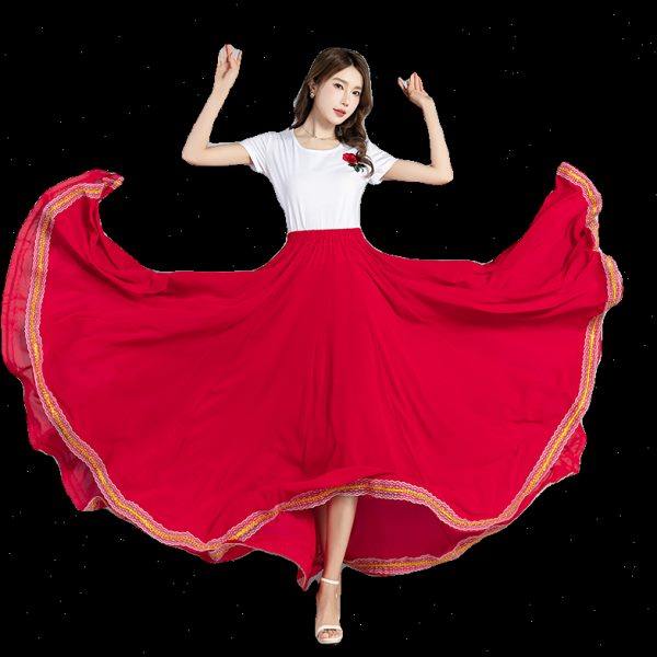 蕗依纯红色半身长裙女a字春夏雪纺显瘦新疆广场舞裙大摆720垂坠感,淘宝优惠券,粉丝福利购,淘宝优惠卷