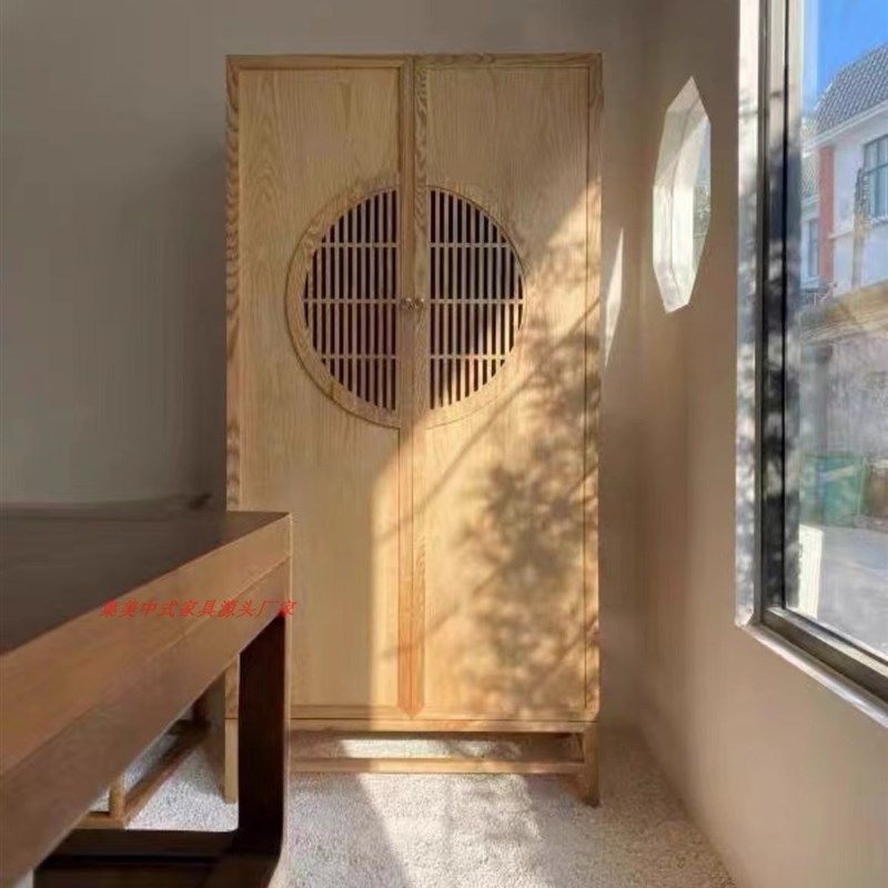 新中式全实木家用卧室1米两门大容量收纳柜小户型榆木民宿衣柜,淘宝优惠券,粉丝福利购,淘宝优惠卷
