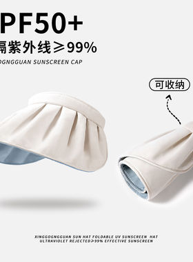 夏季太阳帽防晒黑胶帽女帽檐紫外线遮阳空顶遮阳帽遮脸帽子贝壳