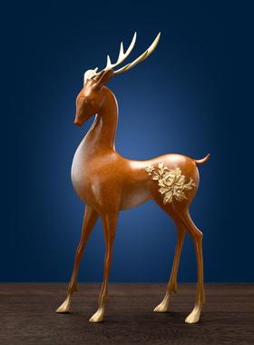 青铜敦煌九色鹿摆件彩铜鹿工艺品客厅玄关摆设装饰品新居乔迁礼品