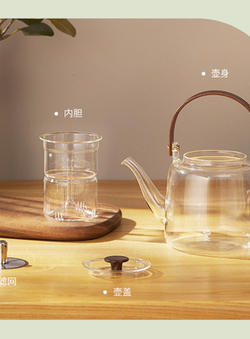 鸣盏提梁壶煮茶器煮茶炉玻璃红茶泡茶壶耐高温黑晶炉煮茶茶具家用