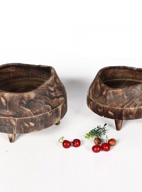 现代简约手工木质花盆木碗托盘果盘收纳摆件桌面装饰器皿果碗摆盘