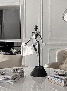 样板间客厅玄关电镀机械女神人物艺术雕塑摆件潮玩商场门店软装饰