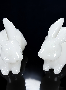 天然玉石玉兔摆件一对白玉吉祥物办公室玄关客厅电视柜福兔摆设