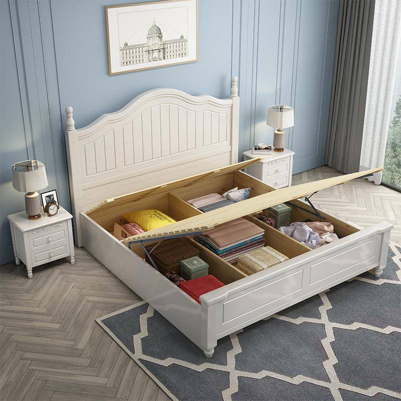 美式实木床1.8米轻奢双人婚床次卧白色公主床1.35m田园风格儿童床 - 图1