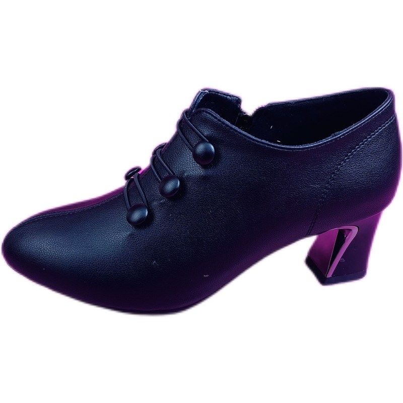 高跟鞋女粗跟2025年春新款深口单鞋软底舒适时尚英伦风尖头小皮鞋,淘宝优惠券,粉丝福利购,淘宝优惠卷