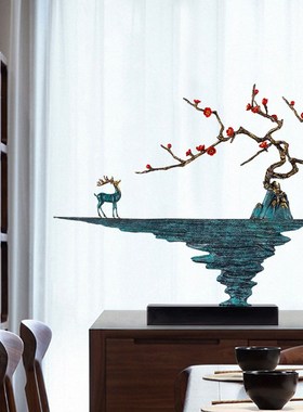 新中式铜鹿摆件客厅对门玄关大型轻奢高档装饰工艺品乔迁开业礼品