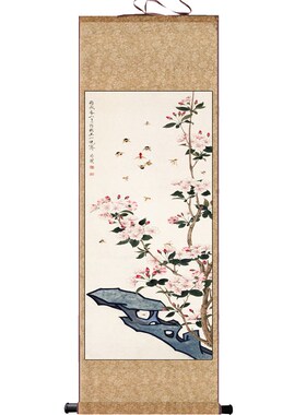 桃花争艳招财花鸟壁画国画名家字画风水画装饰挂画茶楼仿古条幅画