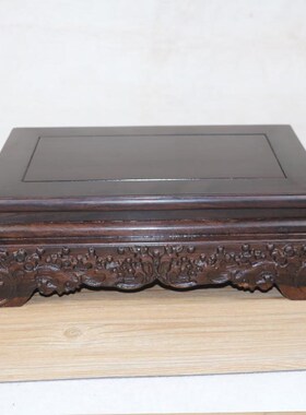 黑梓木花瓶底座实木质雕刻水浪佛像观音鱼缸摆件底座奇石红木底座