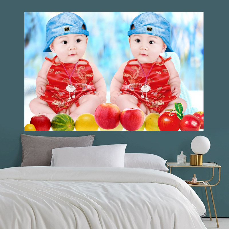 可爱龙凤胎娃娃海报男女婴儿双胞胎宝宝图片墙贴孕妇胎教新婚房画,淘宝优惠券,粉丝福利购,淘宝优惠卷