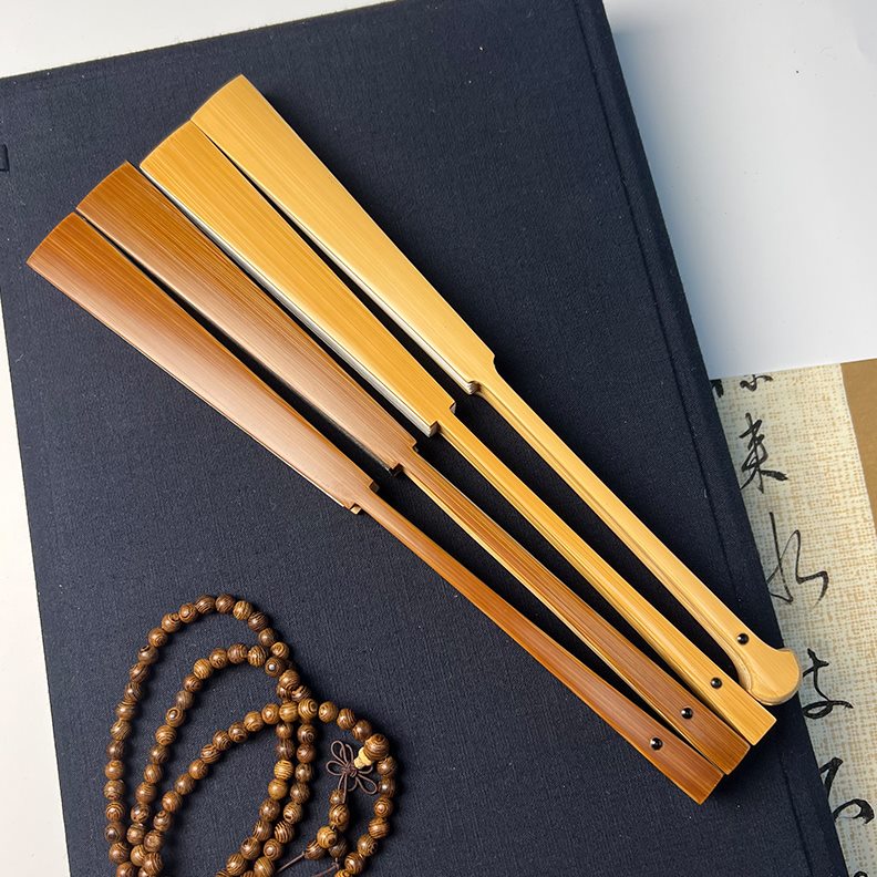 老玉竹铲子头85寸古风折扇文玩扇子宣纸汉服男扇子围炉煮茶扇子 - 图2