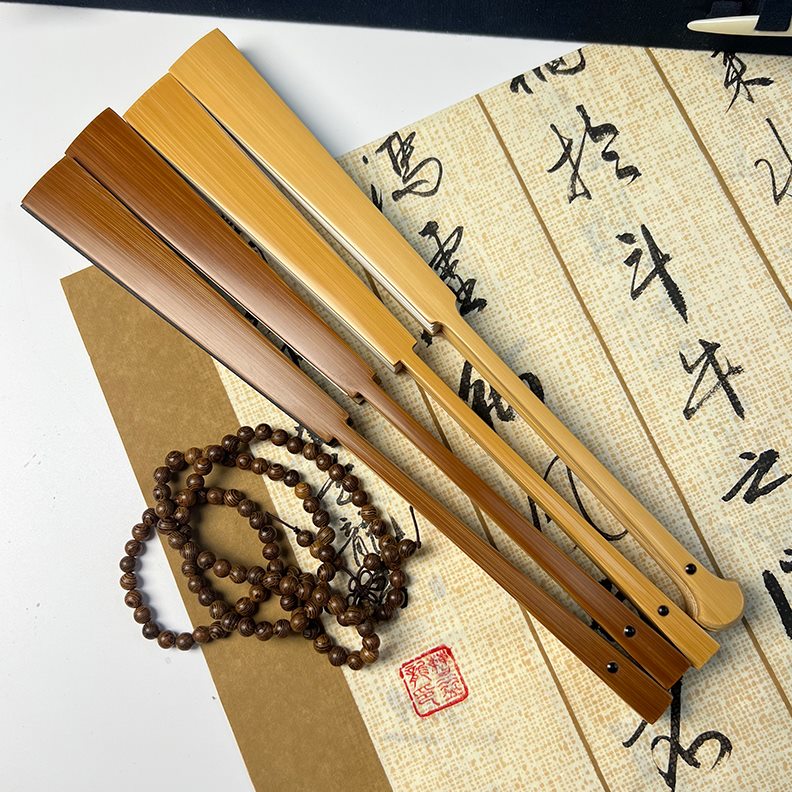 老玉竹铲子头85寸古风折扇文玩扇子宣纸汉服男扇子围炉煮茶扇子 - 图1