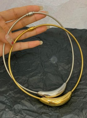 纯银项链女个性辣妹风项圈小众弧形弯管吊坠高级感颈链锁骨链礼物