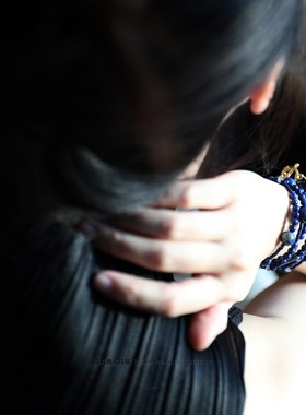 星空天然青金石长款叠戴秋冬项链毛衣链女款手工复古风小众串珠