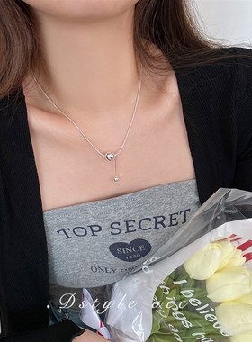 项链轻奢小众设计毛衣链女纯银蛇骨链抽拉式银球流苏高级感锁骨链