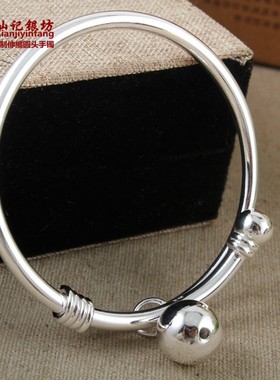 纯手工定制990纯银细手镯可调节 纯银手镯男女款实心光面可加铃铛